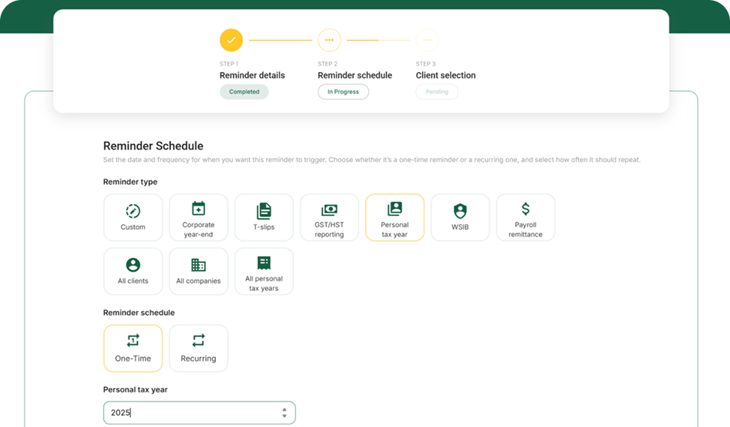 Capture d'ecran de configuration de rappel