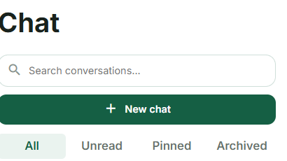 Chat: conversation search, status filters and New chat