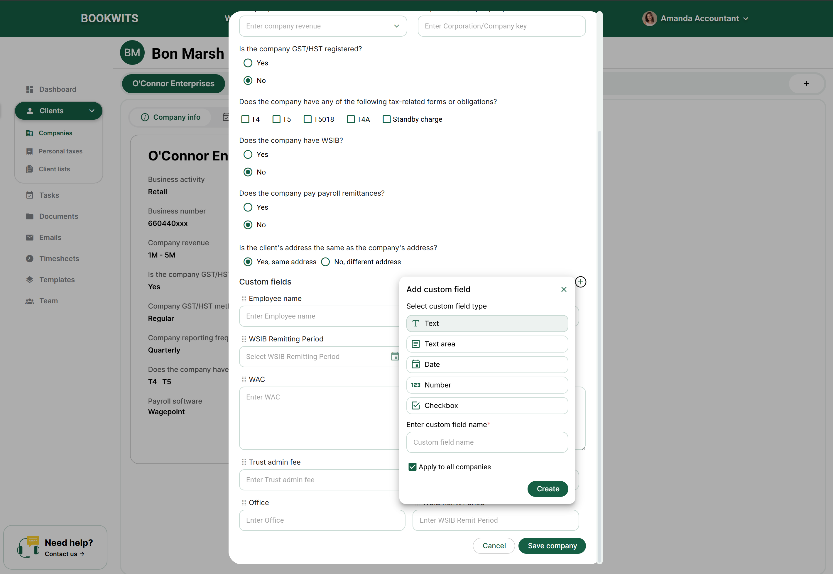 Screen reference: 5) Add Custom Fields to a Business Profile