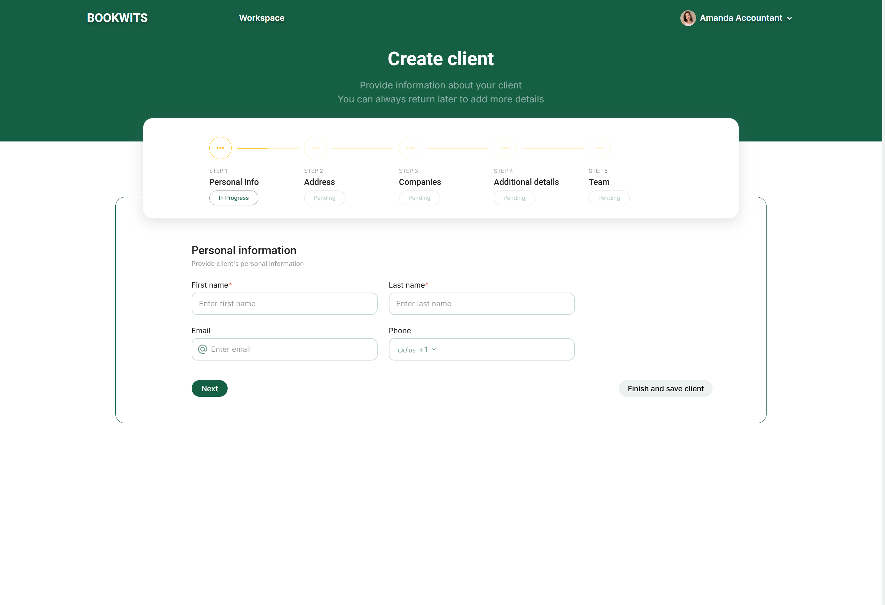 Screen reference: 1) Add a New Client