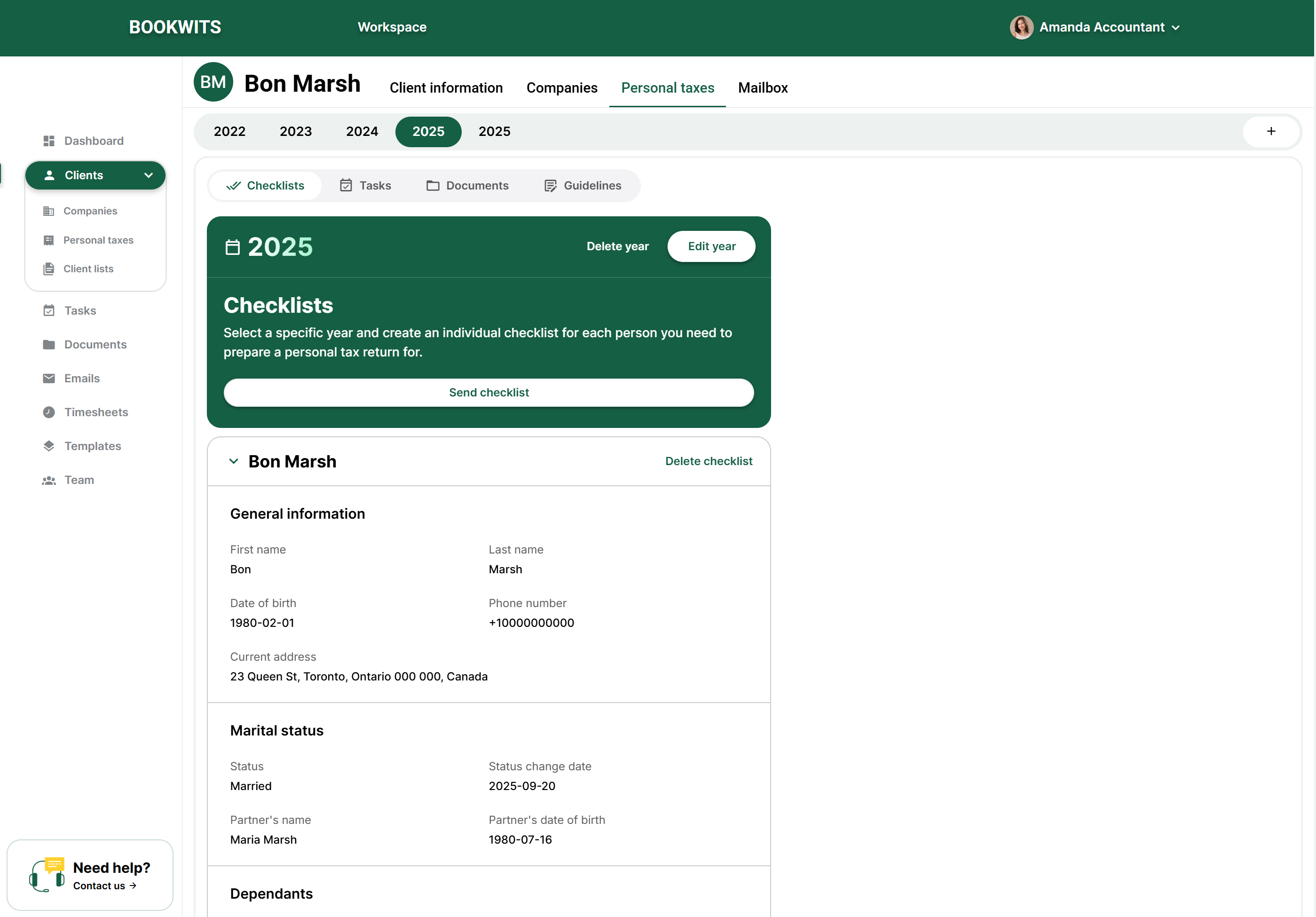 Screen reference: 6) Open a New Personal Tax Year