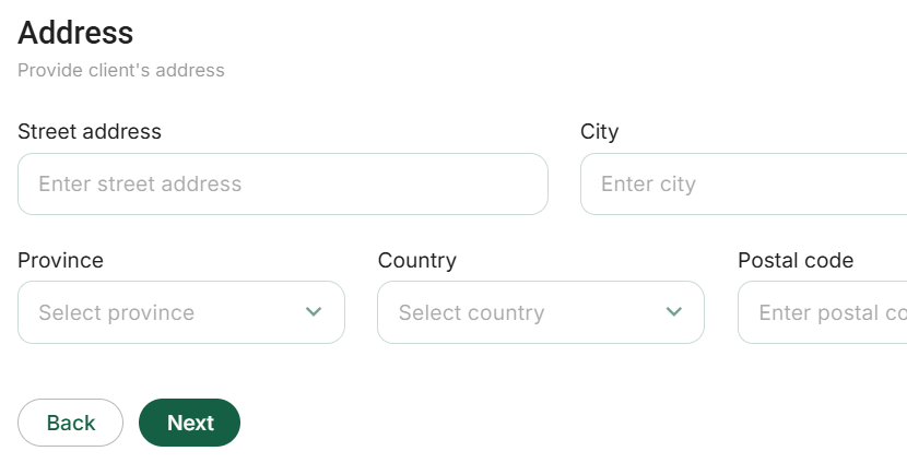 Client creation: the personal address fields