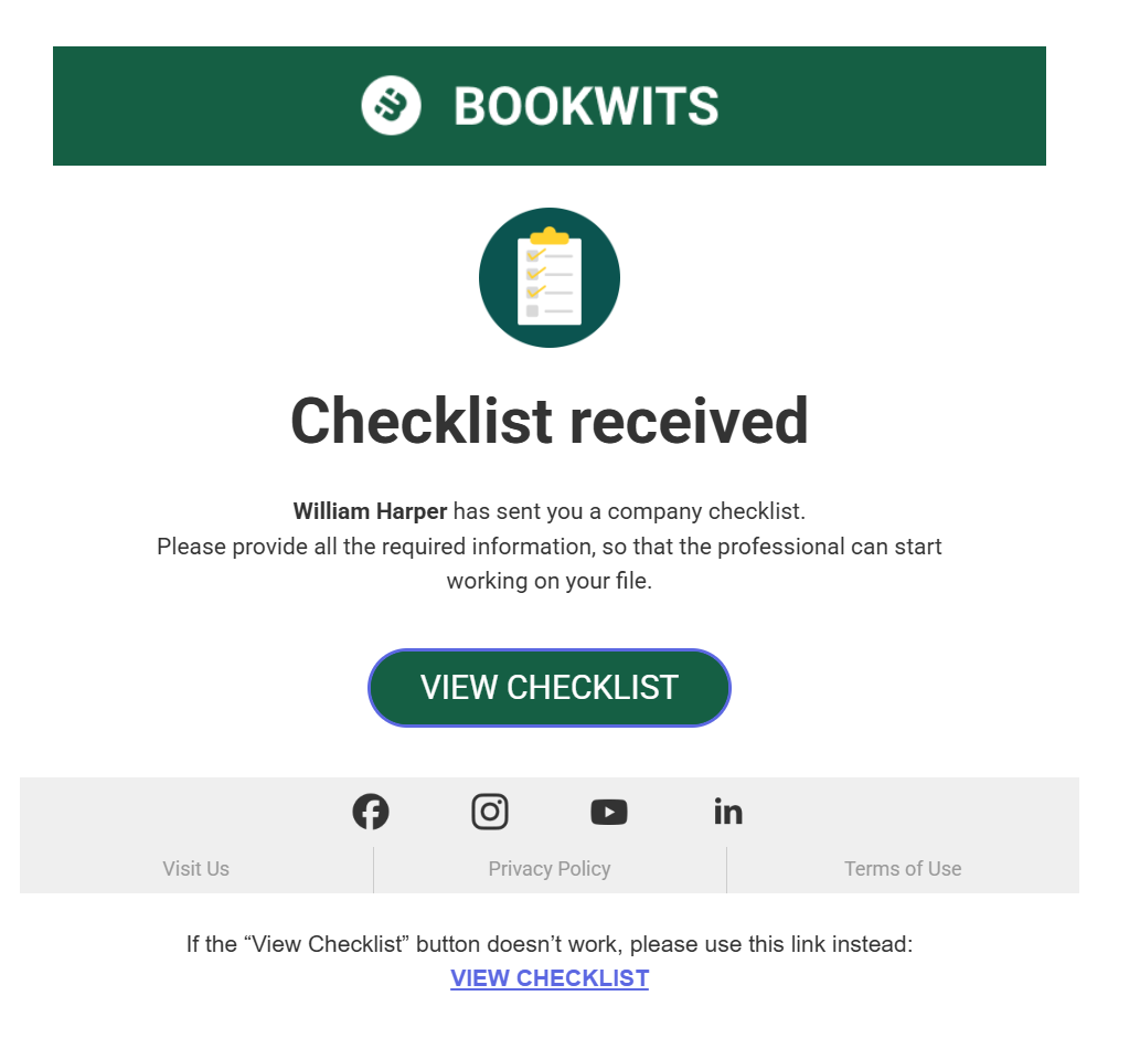 Screen reference: What happens when the client completes the checklist