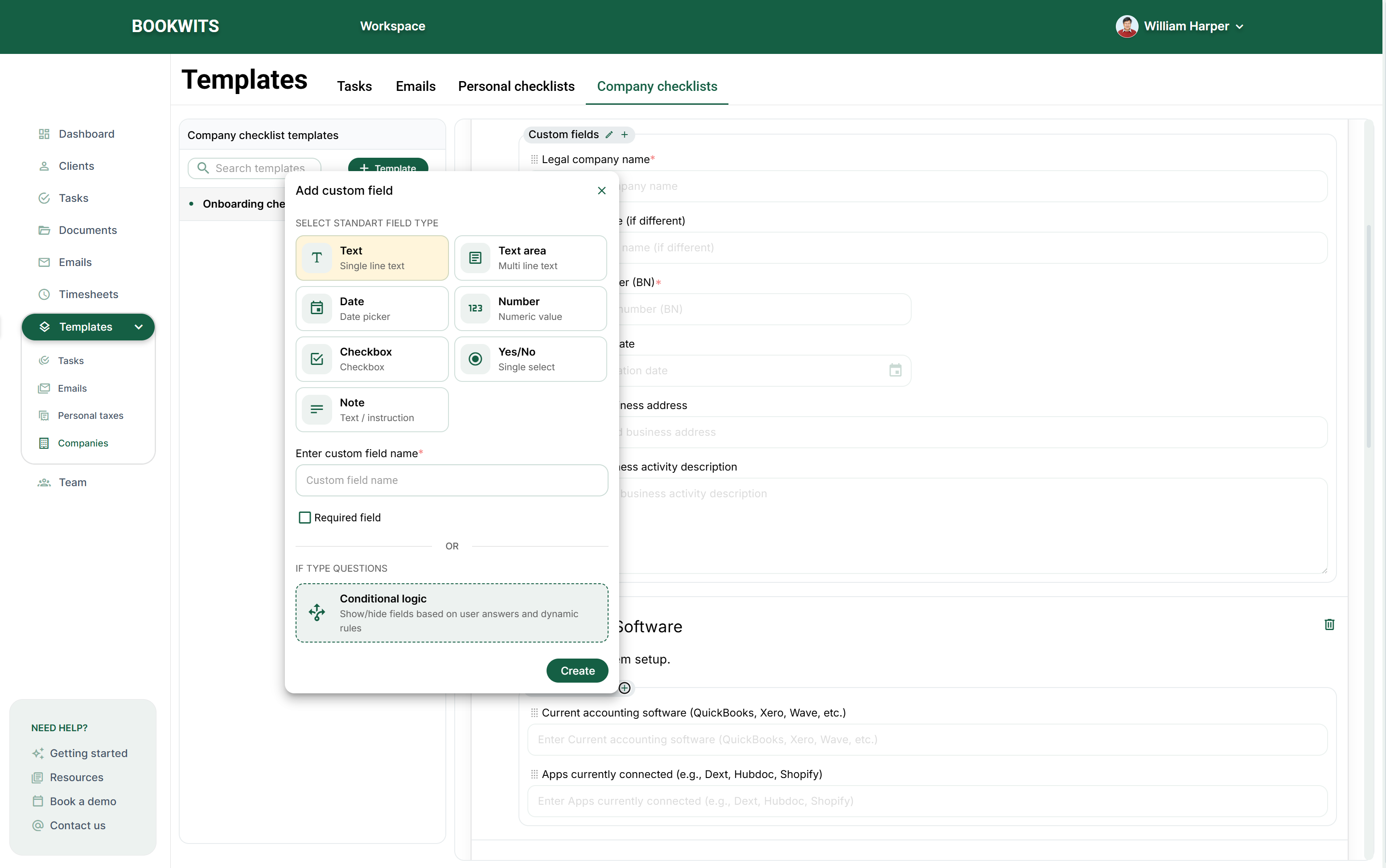 Screen reference: Adding & Customizing Fields in Templates