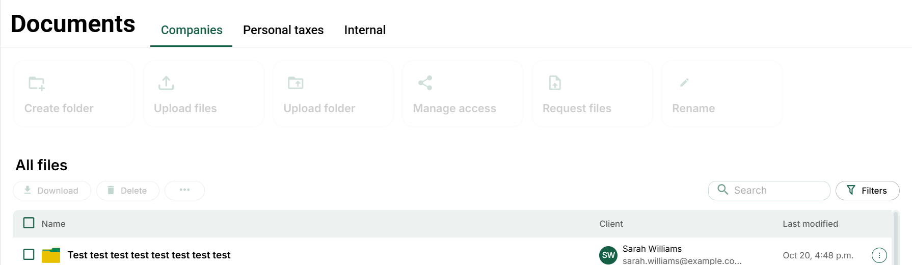 Documents: scope tabs and file-management toolbar