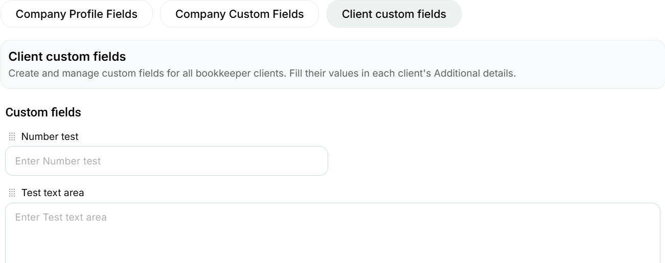Client custom fields: number and long-text definition previews