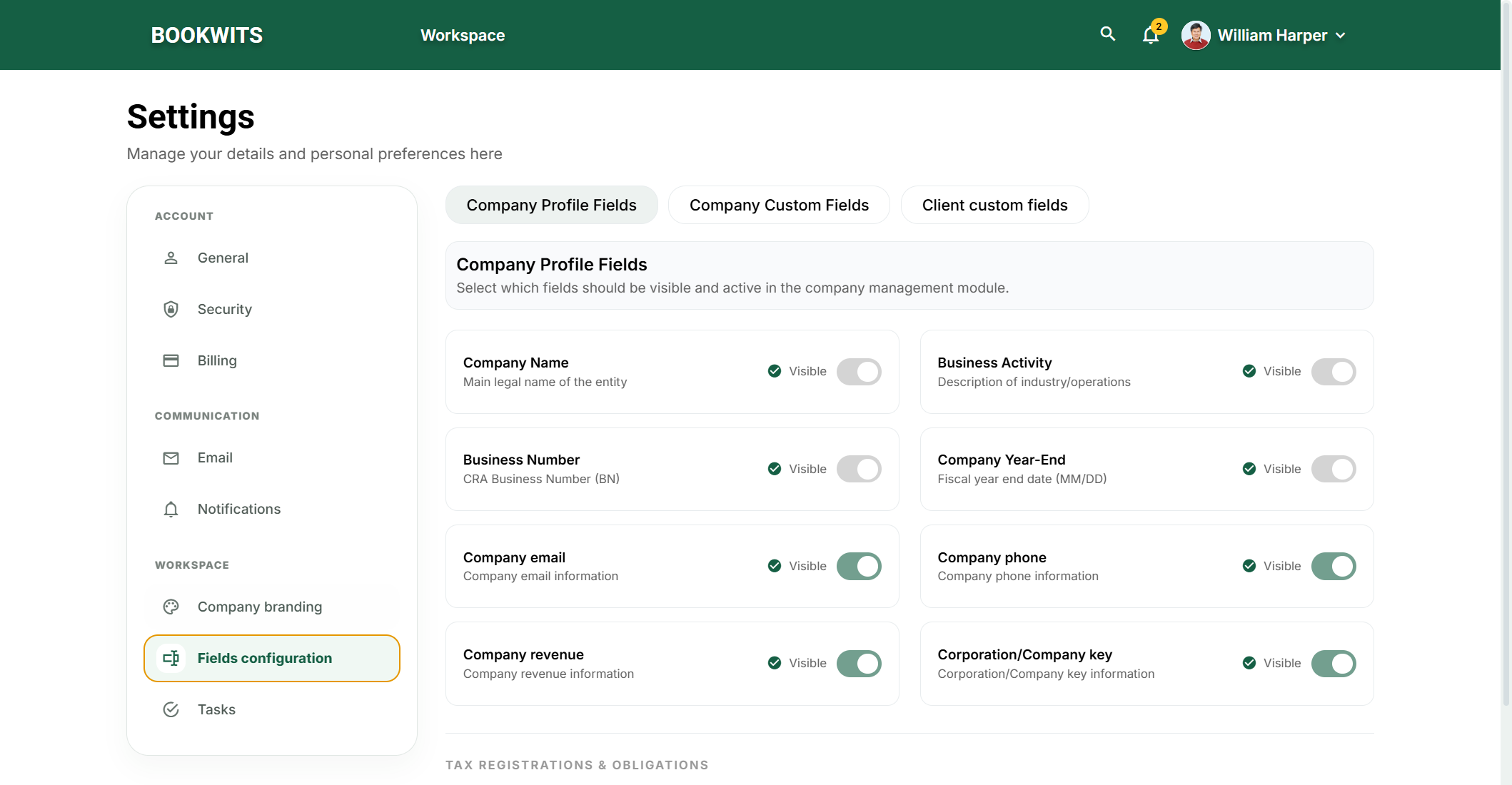 Company profile fields versus company/client custom fields