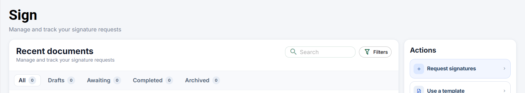 Sign: transaction status views and request controls