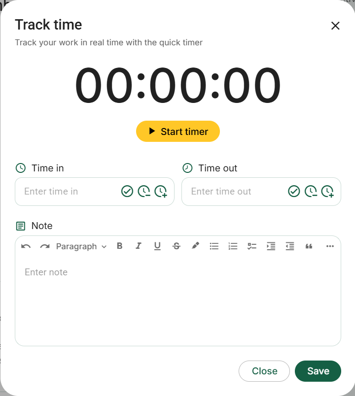 Track time opened from a task: the timer has not been started