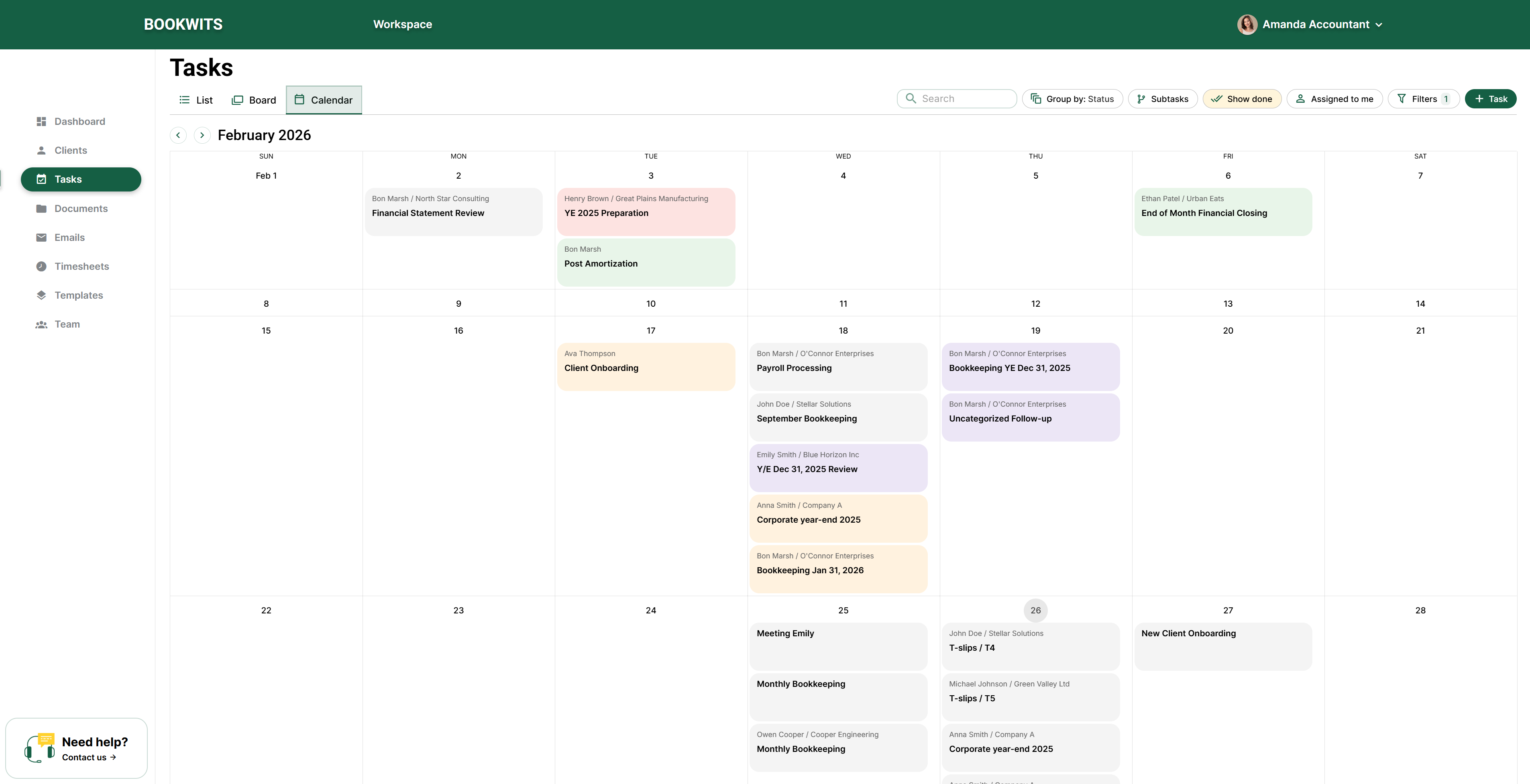 Tasks calendar