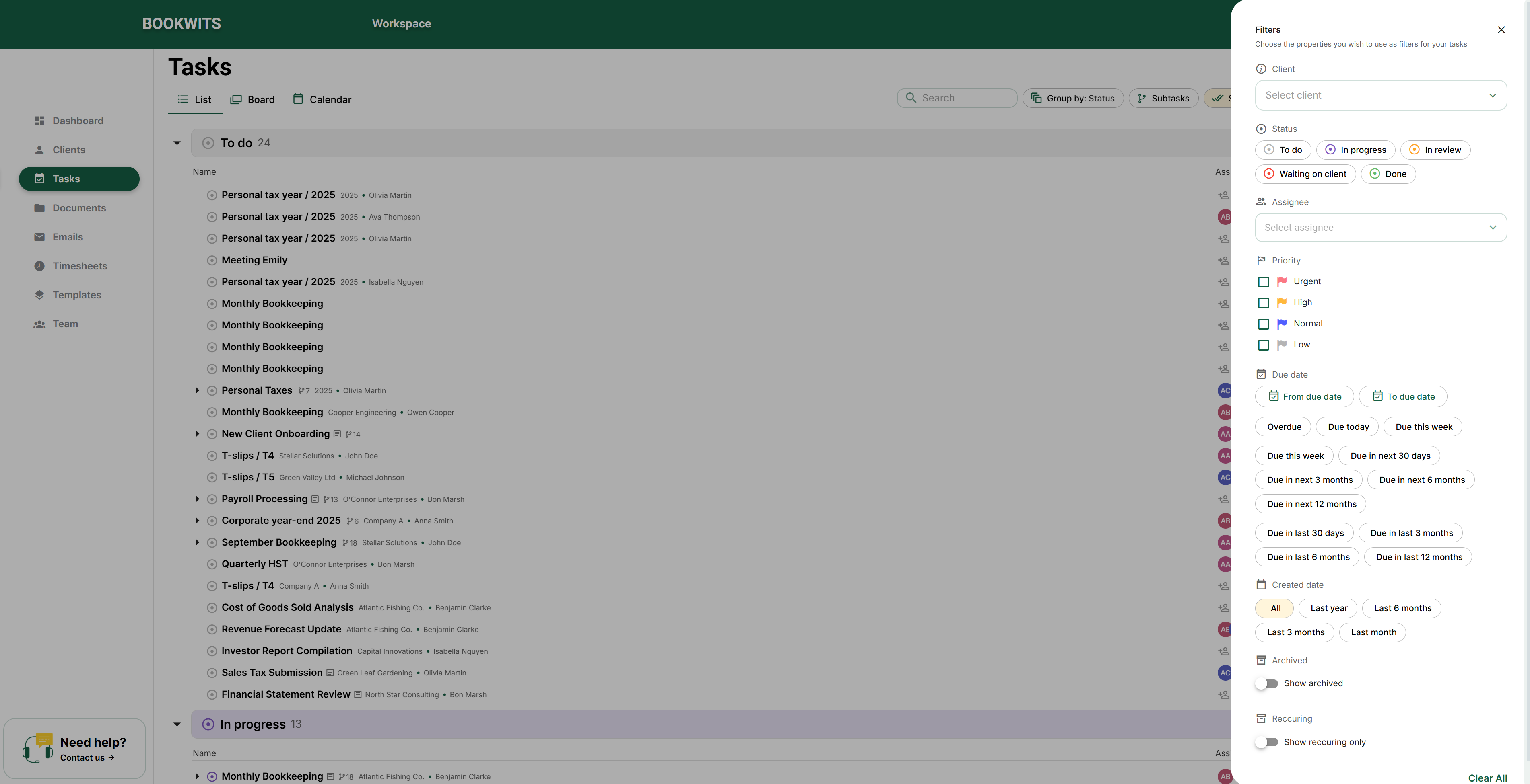 Tasks filters