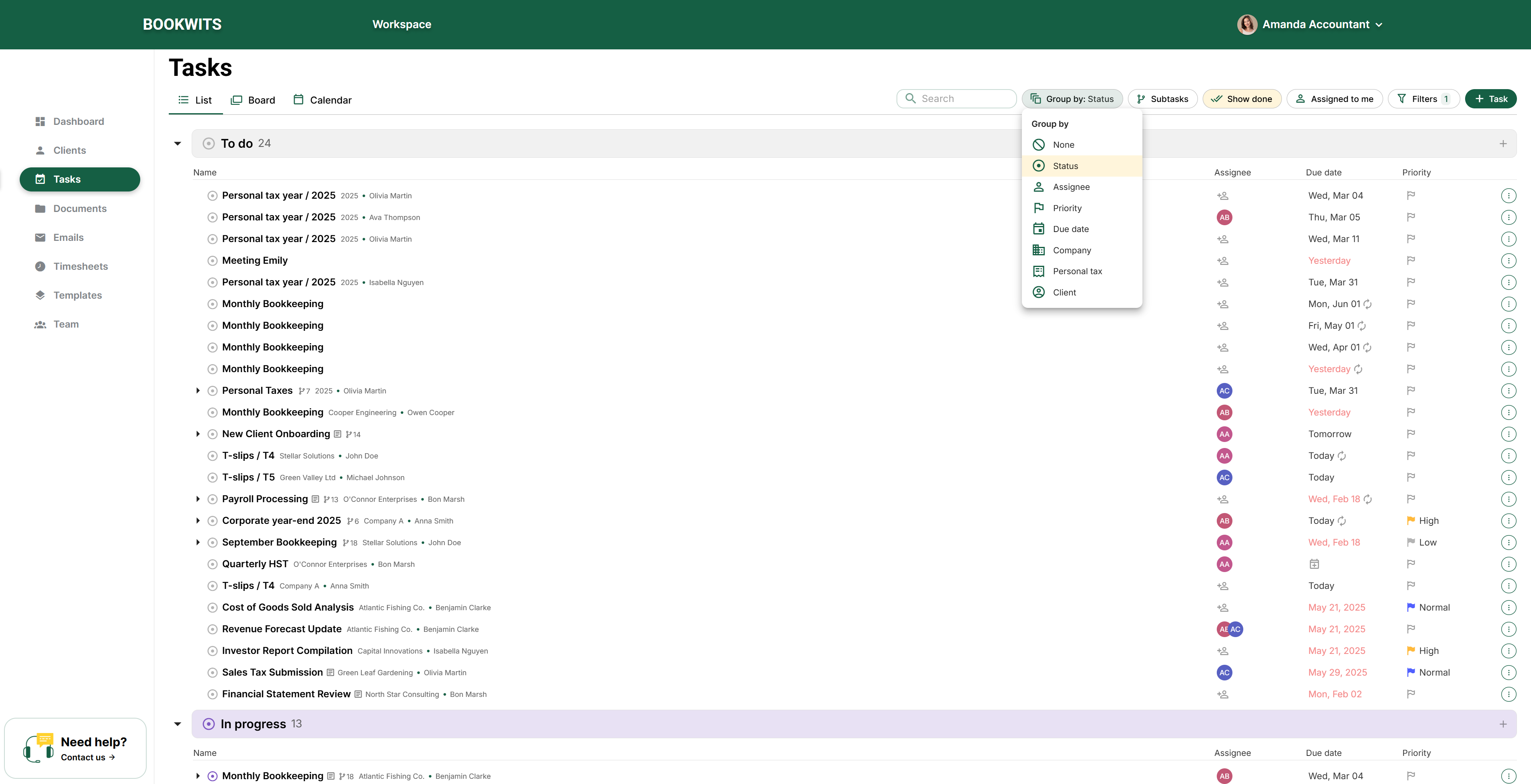 Tasks group by