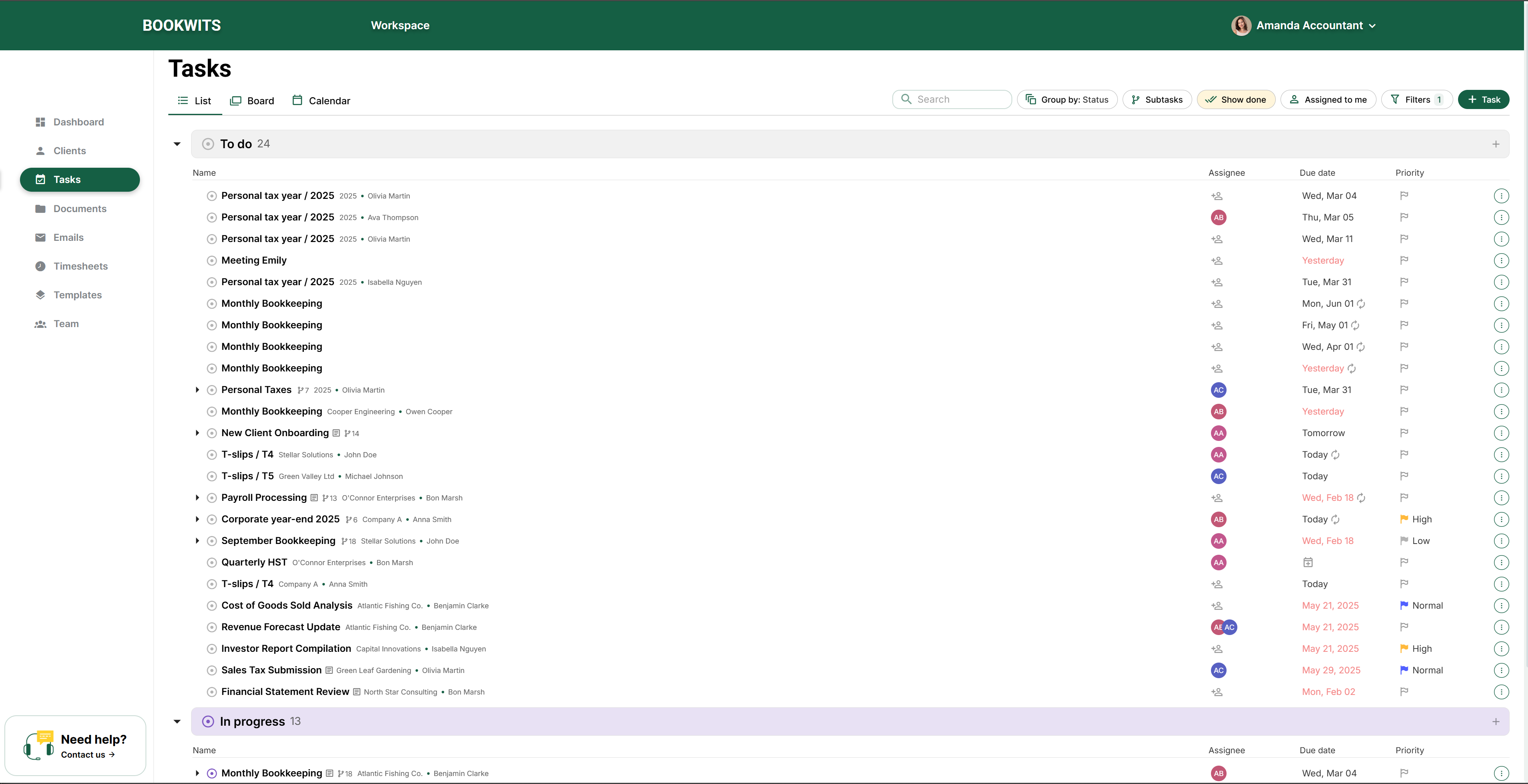 Tasks table