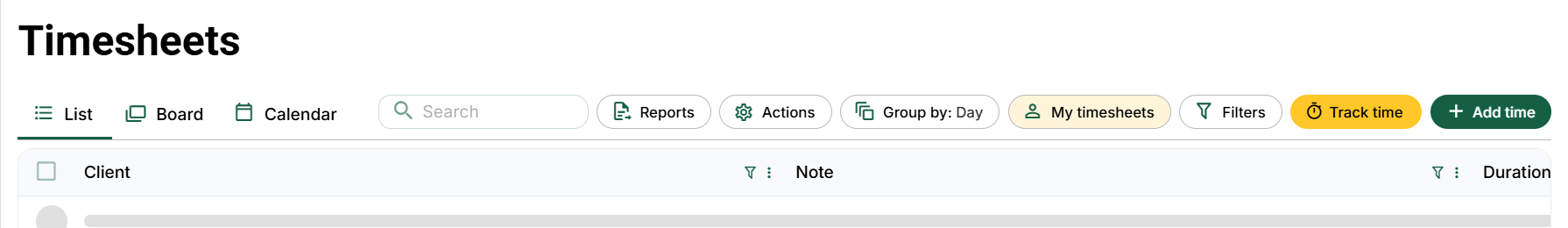 Timesheets: view controls, tracking and manual time entry